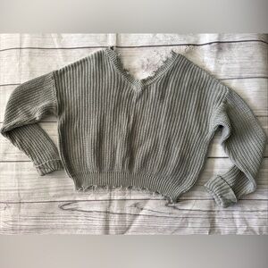 Jessica Simpson Crop Sweater Women's Sz XS Knit Crop Top Long Sleeve Foam Green